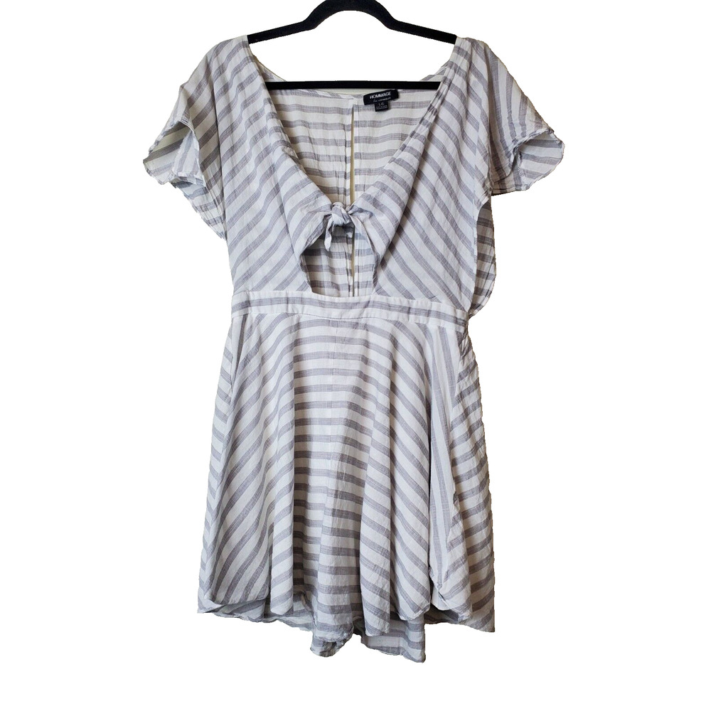 Hommage Los Angeles Romper Women Large White Striped Cut-Out Tie Front‎